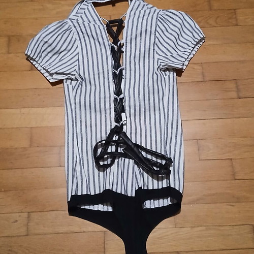 Hot Fashion striped bodysuit shirt with silver stripe size Large like new