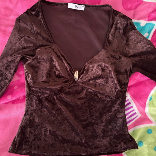 Brown velour blouse with gold detail like new