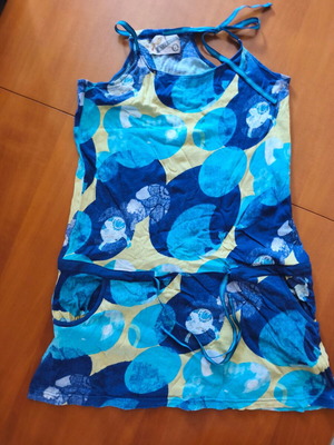 Attrattivo mini dress like new, blue, adjustable ties, cotton