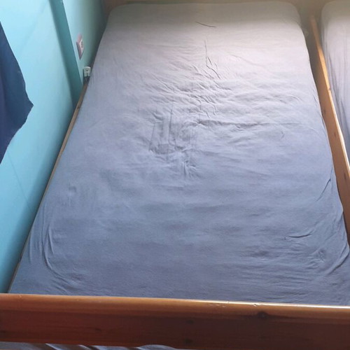 Wooden bunk bed used, solid wood, includes mattresses and nightstands