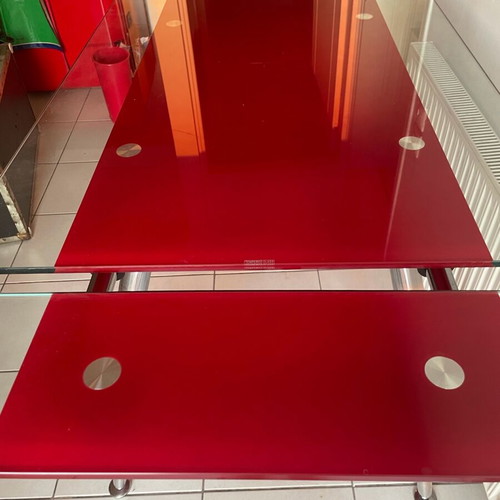 Dining table red tempered glass extendable like new