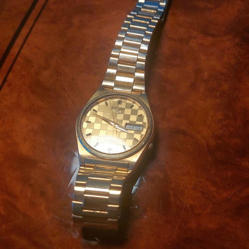 Seiko 5 Automatic 21 Jewels Vintage Watch Used Gold Checkboard Dial