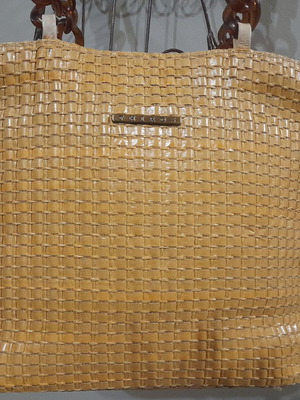 THIROS STRAW BAG 34X27 WITH LEATHER STRAPS