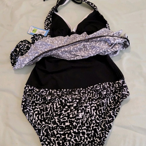 Women's one-piece swimsuit with skirt M&S new, size UK12, black and white