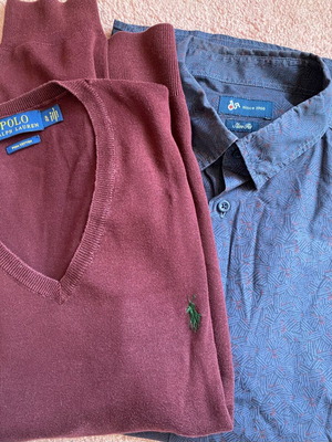 Ralph Lauren pullover and DUR shirt like new, burgundy and blue