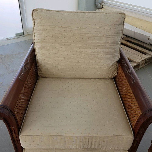 Wicker sofa and armchair used, fabric almost like new