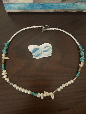 Necklace set with earrings new with turquoise and white stones