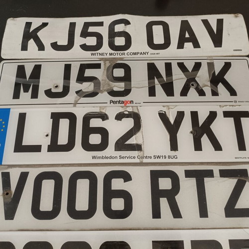 Collectible English License Plates used, set of 8