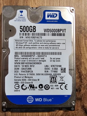Western Digital Blue WD5000BPVT 500GB 2.5 ιντσών HDD SATA σαν καινούργιο