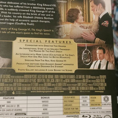 The King's Speech Blu-Ray like new, English subtitles, UK import