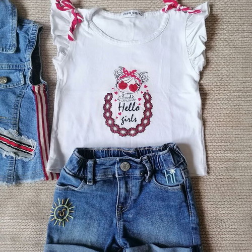 Girls' set 2 years: Gap denim shorts, sleeveless jacket, Miss Evita top