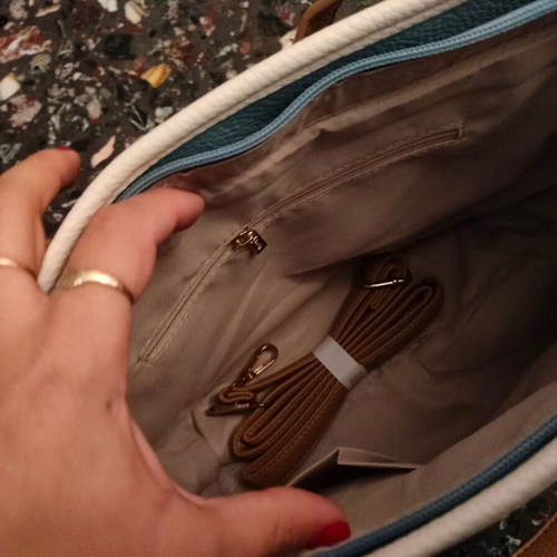 Women's shoulder bag in denim shade with brown details new