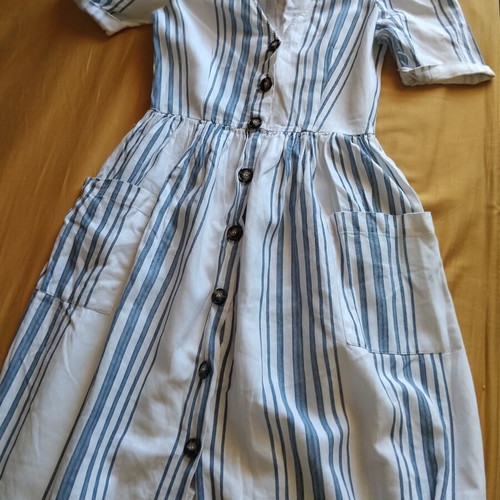 Zara linen striped dress white and blue XS like new with lining