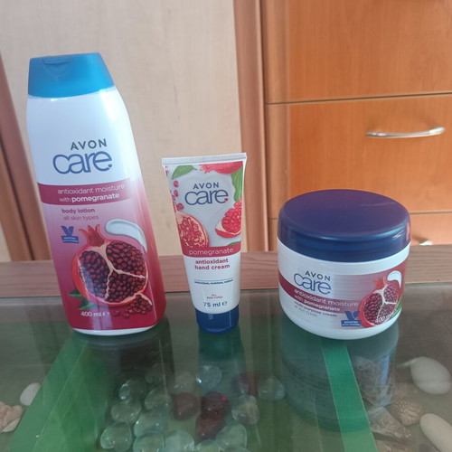 Avon Care body lotion, hand cream and multi-purpose cream with pomegranate scent, new