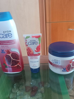 Avon Care body lotion, hand cream and multi-purpose cream with pomegranate scent, new