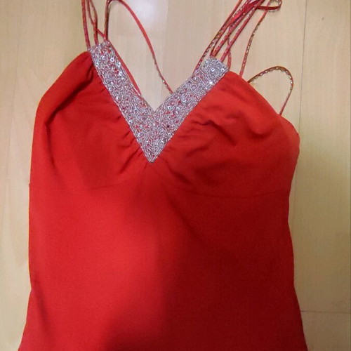 Laura Scott maxi dress red like new with rhinestones and open back