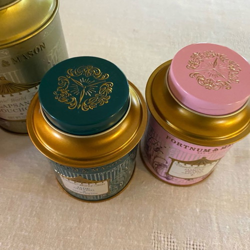 Metal tea tins used, pack of 7, Fortnum & Mason, Jacksons, Dammann frères