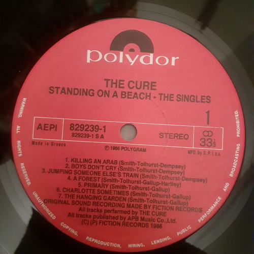 The Cure Standing On A Beach vinyl LP used, rock compilation 1986