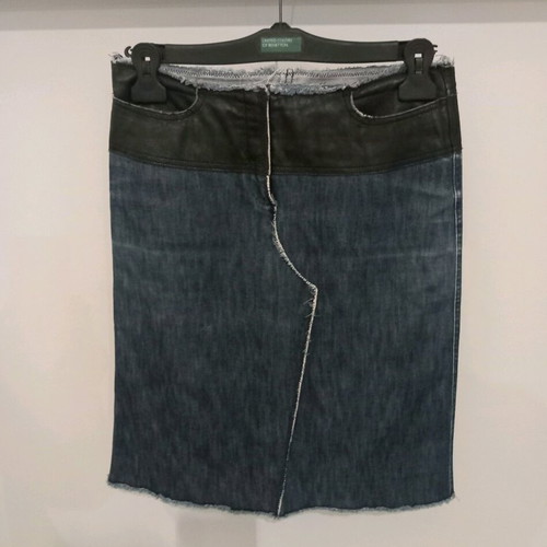 Sisley denim skirt with leather used, size S, blue