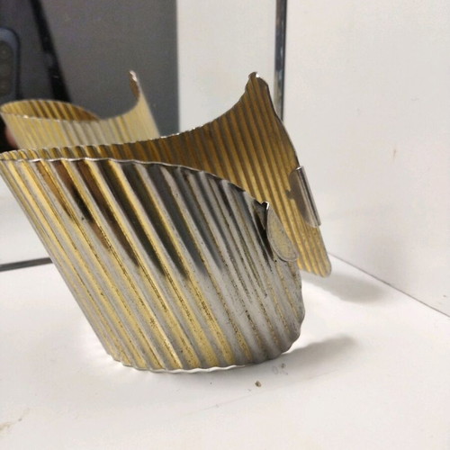 Handmade Statement Pleated Two-Tone Silver-Gold Cuff Bracelet Like New