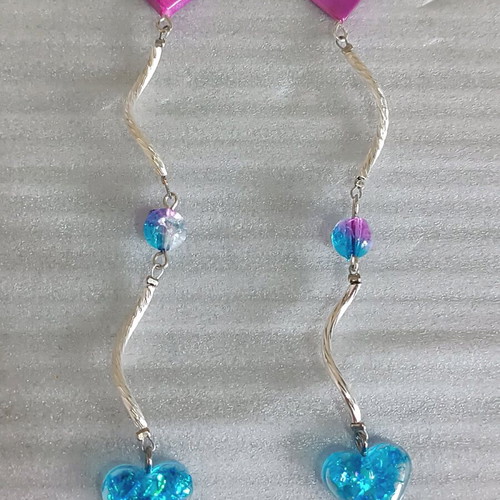 Heart earrings new handmade with resin and natural stone blue pink