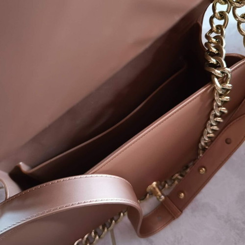 Rubber Cord Crossbody Bag with Gold Chain New, beige
