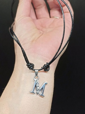 Monogram M necklace new, silver with rhinestones
