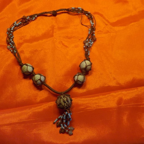Necklace made of triple cord and beads handmade, 70cm length