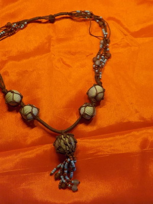 Necklace made of triple cord and beads handmade, 70cm length