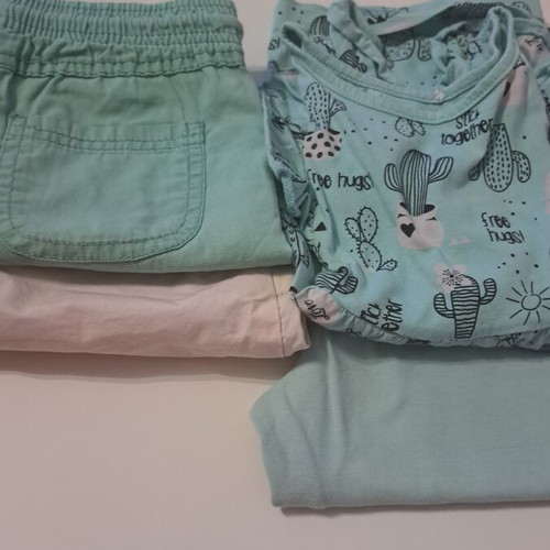 Girls' clothing set like new, 2 shorts, 1 leggings, 1 blouse, ages 3-4