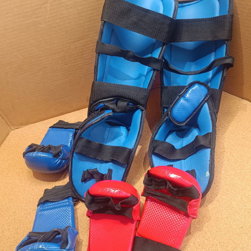 Olympus Sport Kids Karate and Taekwondo Shin Guards and Gloves Set used