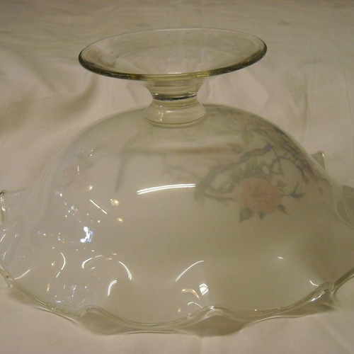 Vintage fruit bowl used, double white glass with swallows