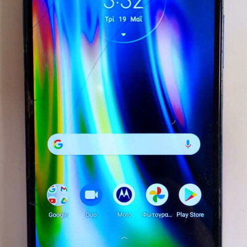 Motorola Moto G9 Play 64GB used, sapphire blue, cracked screen