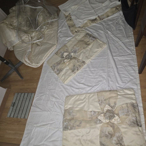 Luxury satin bedding set with floral design, new, ecru champagne color