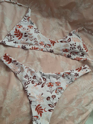 Decoro printed bikini set used, size M, white and brown