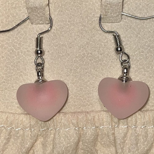 Handmade silver earrings with pink hearts, like new