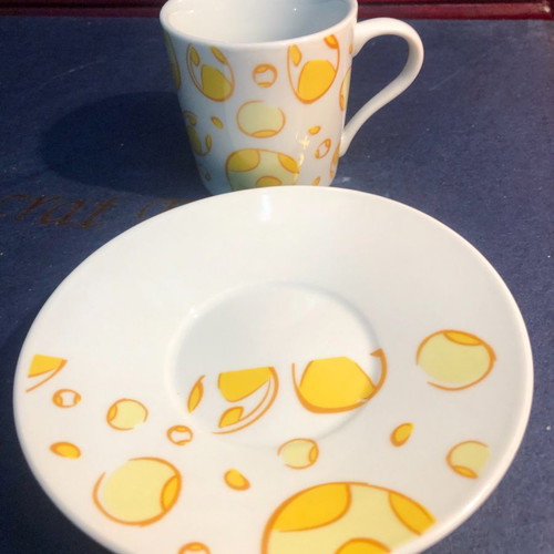 Porcelain cup set 12 pcs vintage 1980 with yellow designs unused