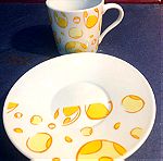  Σερβίτσιο του καφέ 12 τμχ. Vintage 1980 Φλιτζάνια πορσελάνης με κίτρινα σχέδια ...Αμεταχείριστα!.