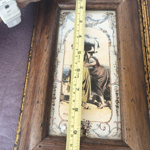 Vintage Italian wooden frames with classic bucolic scenes, pair of 2