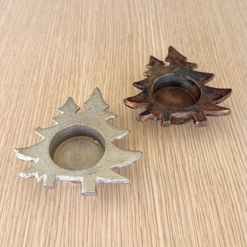 Decorative Metal Tealight Set "Fir Tree" Rustic Style, new