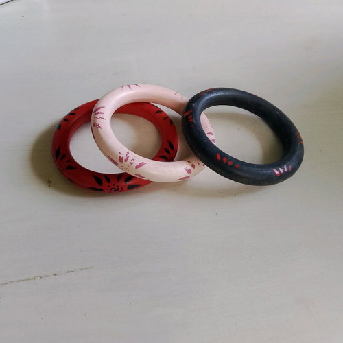 Toi&Moi wooden bracelets used, pack of 7, vintage