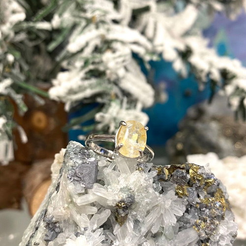 Handmade silver ring with natural yellow sapphire, 925 silver