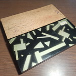 Wooden stationery box with used pencils and ink cartridges set