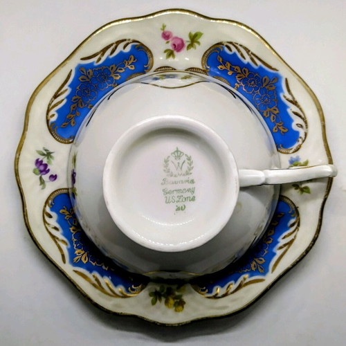 Set of 2 porcelain cups and saucers W Bavaria Germany US Zone used