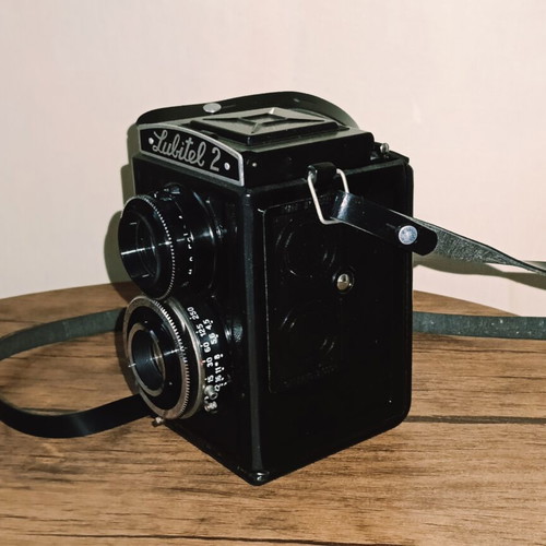 Lubitel 2 vintage camera with leather case and strap