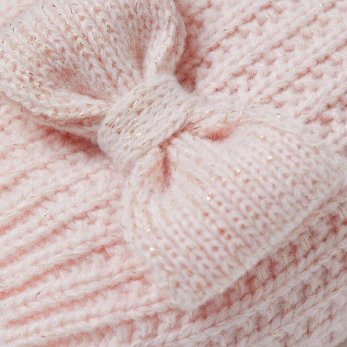 H&M knitted hat and gloves set with bow 4-6 years like new pink