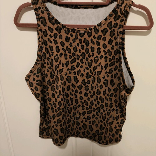 Leopard sleeveless top size L new brown