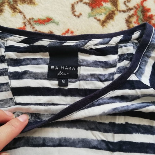 Sa.Hara Blue Striped Blouse Medium Used Cotton 3/4 Sleeve