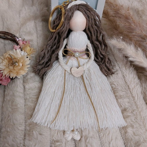 Handmade macrame doll keychain new