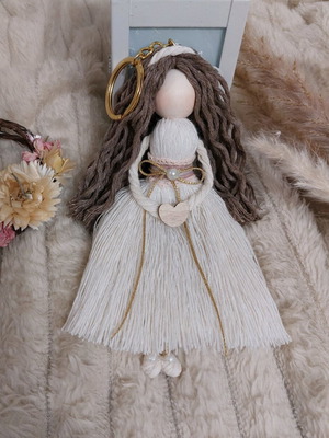 Handmade macrame doll keychain new